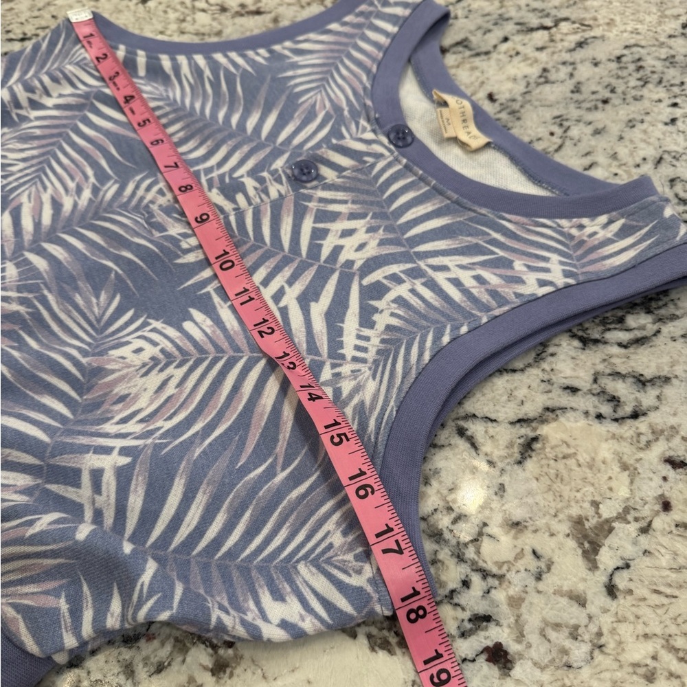 Ecothreads Palm Print Romper Periwinkle Blue Tropical Tie Waist - Picture 6 of 10